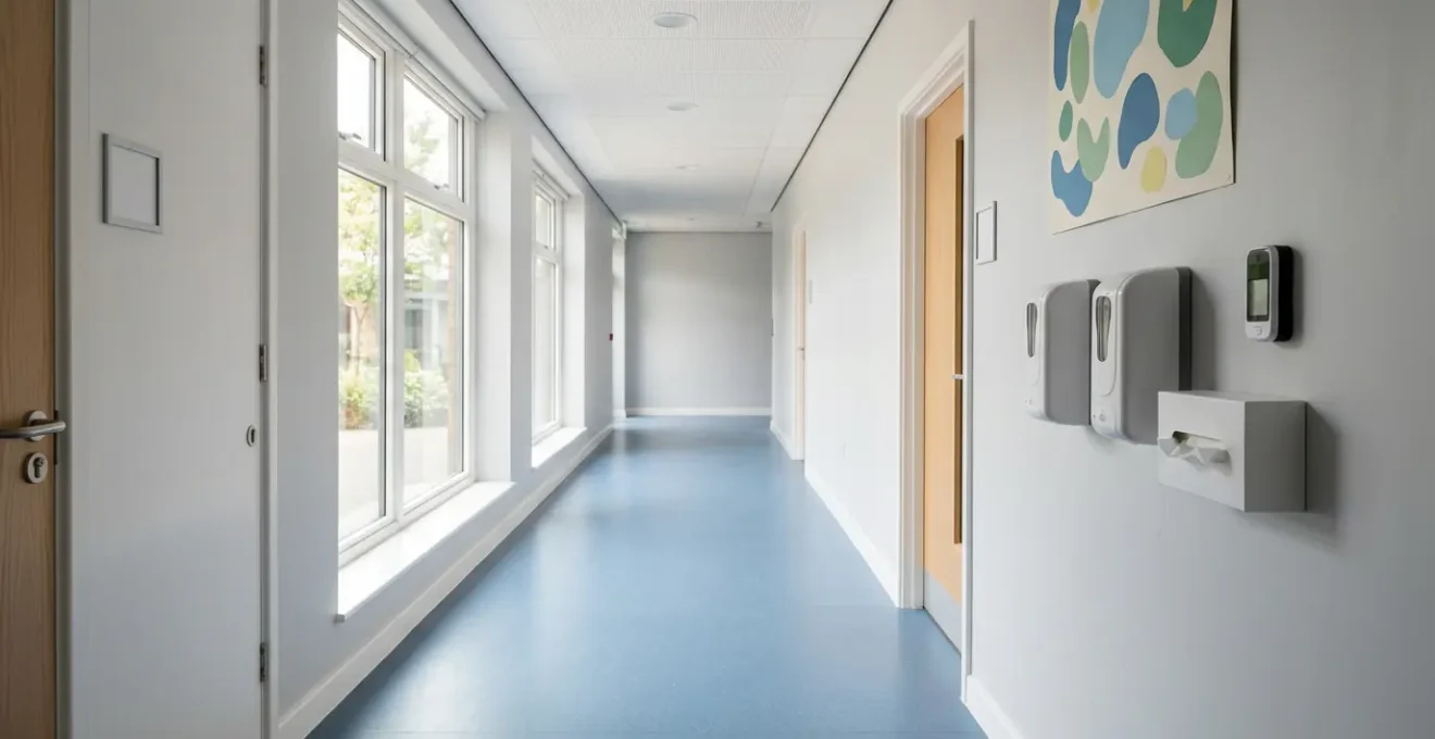 Primary school classroom health management scene showing childhood illness prevention measures