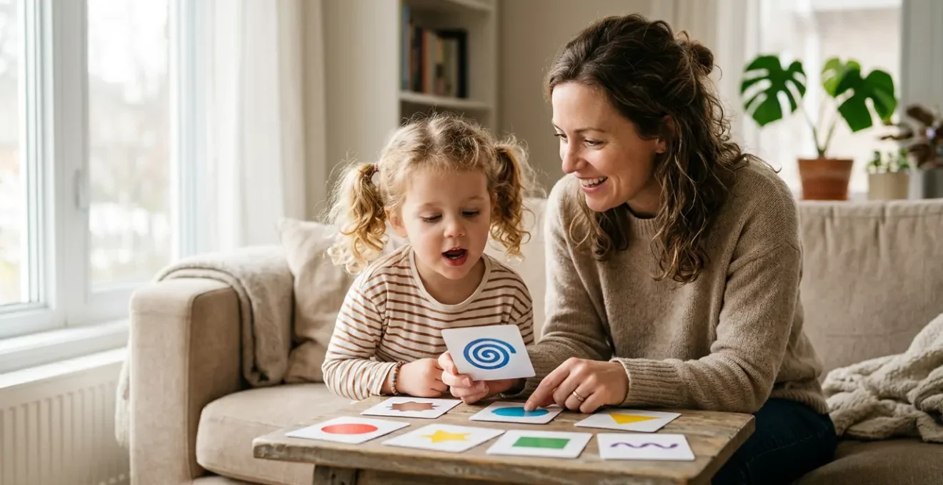 Parent and young child working together on speech development while waiting for NHS therapy