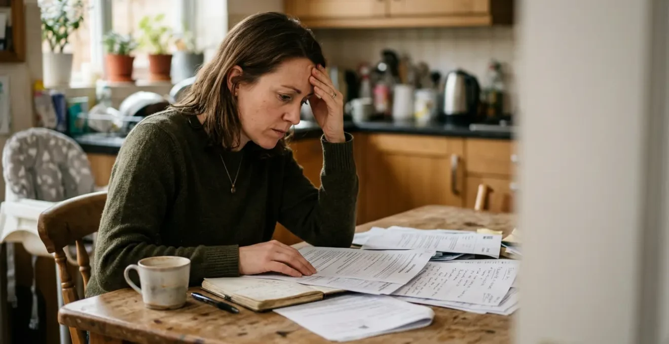 Parent reviewing school admissions documents with concerned expression