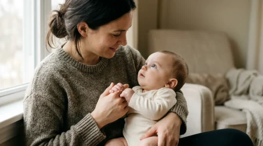 A parent and infant in a moment of quiet connection, symbolizing the foundation of secure attachment