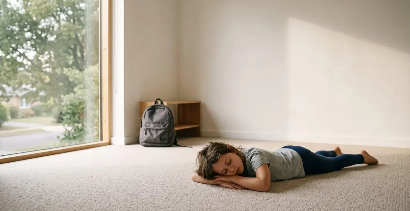 Peaceful scene of child decompressing after exams in comfortable home environment
