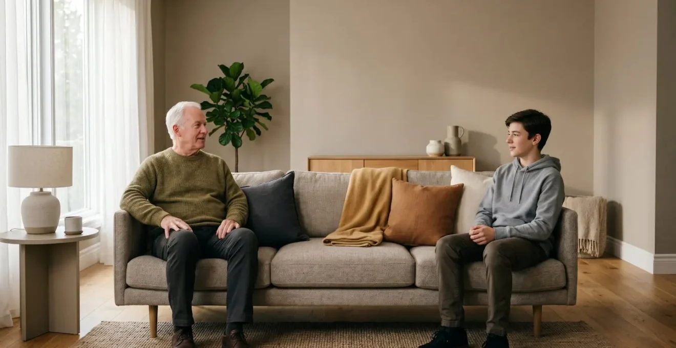 Warm intergenerational family moment showing connection across age groups