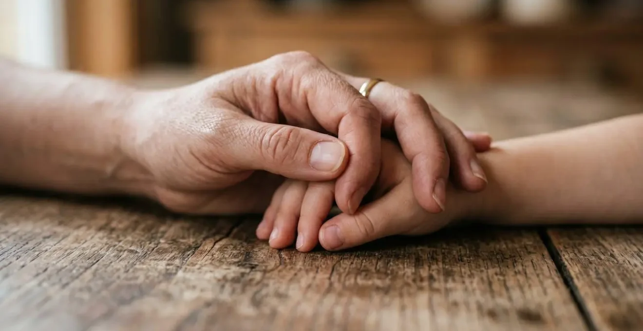 A tender moment capturing age-appropriate conversation between parent and child about family safety