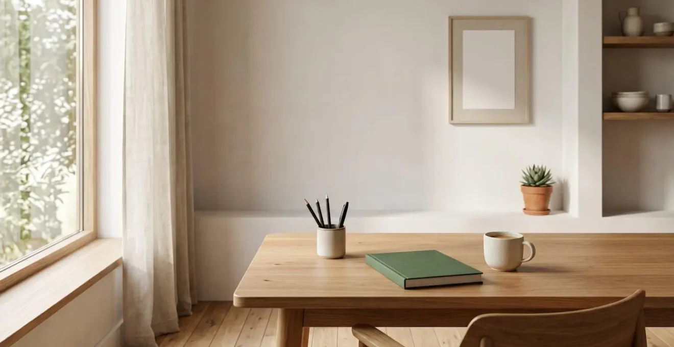 A quiet, organized homework environment showing different study zones with natural lighting and minimal distractions